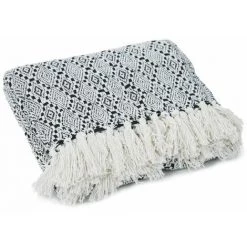 THEDECOFACTORY ESCAPADE - <p>Plaid Ethnique Motif Ethno Blanc Et Noir 125x150 - Blanc -Plaid et couverture Soldes 23982768 4