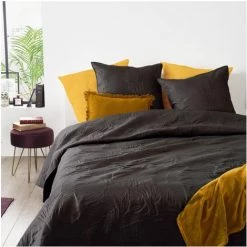 Atmosphera - Dessus De Lit Réversible Gris Foncé Imprimé Jungle 260 X 240 Cm Avec 2 Taies D'oreillers - Gris Foncé -Plaid et couverture Soldes 24192696 3