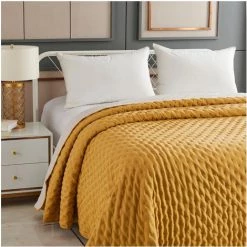 Atmosphera - Dessus De Lit Réversible Ocre 240 X 260 Cm - Ocre -Plaid et couverture Soldes 24192765 3