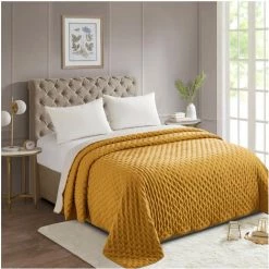 Atmosphera - Dessus De Lit Réversible Ocre 240 X 260 Cm - Ocre -Plaid et couverture Soldes 24192765 4