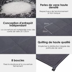 COSTWAY Couverture Ponderée/Lestée 6,8KG Avec Housse Démontable,8 Boucles,Coton Et Perles De Verre Pour Adultes 152 X 203CM Bleu Foncé -Plaid et couverture Soldes 25020712 3