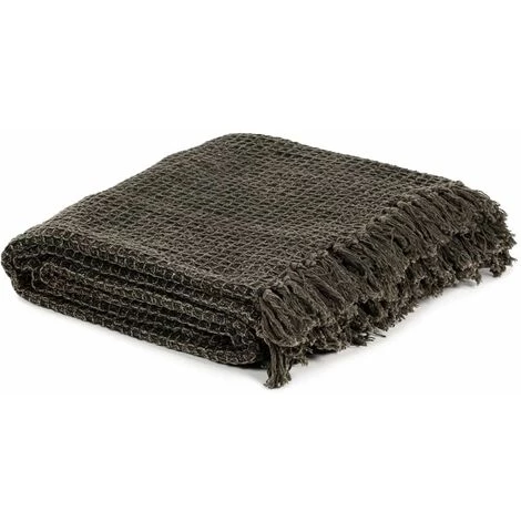 Hommoo Couverture En Coton 160 X 210 Cm Anthracite/Marron HDV02668 6 Hommoo Couverture En Coton 160 X 210 Cm Anthracite/Marron HDV02668 – Image 4