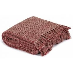Hommoo Couverture En Coton 220 X 250 Cm Bordeaux HDV02675 -Plaid et couverture Soldes 25436708 4