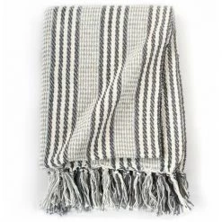 Hommoo Couverture Coton A Rayures 220 X 250 Cm Gris Et Blanc HDV11319 -Plaid et couverture Soldes 25436996 5