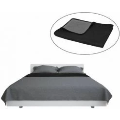 Hommoo Couvre-lit A Double Face Matelasse 170 X 210 Cm Gris Et Noir HDV02009