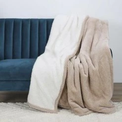 THE HOME DECO FACTORY Plaid Sherpa Effet Nid D'abeille 180x220 Cm Beige Beige - Beige -Plaid et couverture Soldes 25572053 2