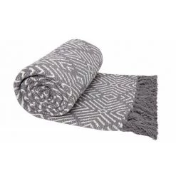 RIDEAUDISCOUNT Plaid, Fouta, Jeté De Lit 100% Coton 120 X 160 Cm Avec Franges Motif Géométrique Gris - Gris