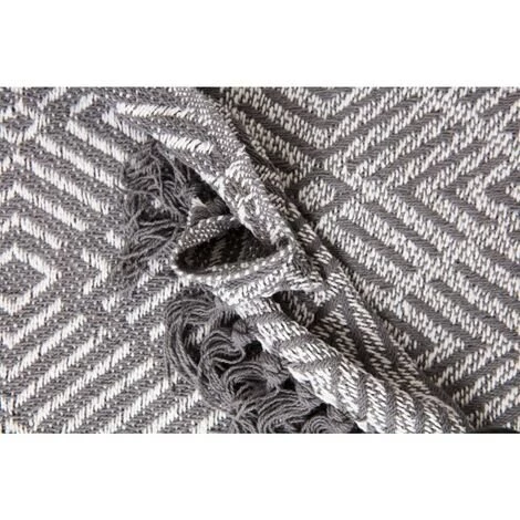 RIDEAUDISCOUNT Plaid, Fouta, Jeté De Lit 100% Coton 120 X 160 Cm Avec Franges Motif Géométrique Gris - Gris 4 RIDEAUDISCOUNT Plaid, Fouta, Jeté De Lit 100% Coton 120 X 160 Cm Avec Franges Motif Géométrique Gris - Gris – Image 2