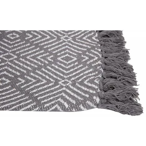 RIDEAUDISCOUNT Plaid, Fouta, Jeté De Lit 100% Coton 120 X 160 Cm Avec Franges Motif Géométrique Gris - Gris 5 RIDEAUDISCOUNT Plaid, Fouta, Jeté De Lit 100% Coton 120 X 160 Cm Avec Franges Motif Géométrique Gris - Gris – Image 3