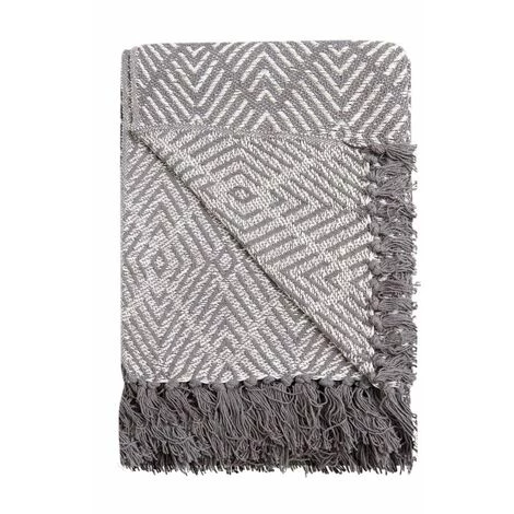 RIDEAUDISCOUNT Plaid, Fouta, Jeté De Lit 100% Coton 120 X 160 Cm Avec Franges Motif Géométrique Gris - Gris 6 RIDEAUDISCOUNT Plaid, Fouta, Jeté De Lit 100% Coton 120 X 160 Cm Avec Franges Motif Géométrique Gris - Gris – Image 4