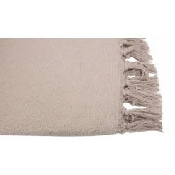 RIDEAUDISCOUNT Plaid, Fouta, Jeté De Lit 100% Coton 120 X 150 Cm Avec Franges Toile De Coton Uni Gris - Naturel -Plaid et couverture Soldes 25960212 3