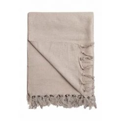 RIDEAUDISCOUNT Plaid, Fouta, Jeté De Lit 100% Coton 120 X 150 Cm Avec Franges Toile De Coton Uni Gris - Naturel -Plaid et couverture Soldes 25960212 4