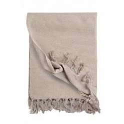 RIDEAUDISCOUNT Plaid, Fouta, Jeté De Lit 100% Coton 120 X 150 Cm Avec Franges Toile De Coton Uni Gris - Naturel -Plaid et couverture Soldes 25960212 5