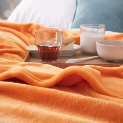 BEARSU Plaid Couverture Polaire Orange 150x200 Cm - Couverture De Lit Douce Et Chaude Plaid Jeté De Canapé Flanelle -Plaid et couverture Soldes 26038261 4