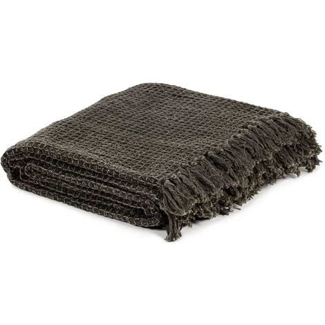 TRUE DEAL Couverture En Coton 220 X 250 Cm Anthracite/Marron 4 TRUE DEAL Couverture En Coton 220 X 250 Cm Anthracite/Marron – Image 2