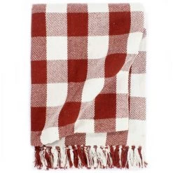 TRUE DEAL Couverture Coton Carreaux 220 X 250 Cm Rouge Délavé