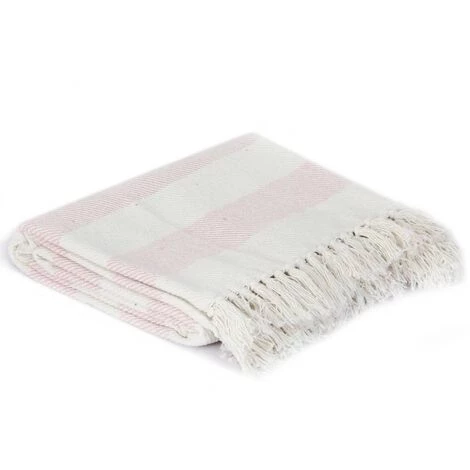 TRUE DEAL Couverture Coton Rayures 160 X 210 Cm Vieux Rose 4 TRUE DEAL Couverture Coton Rayures 160 X 210 Cm Vieux Rose – Image 2