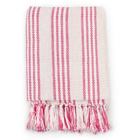 TRUE DEAL Couverture Coton à Rayures 220 X 250 Cm Rose Et Blanc 4 TRUE DEAL Couverture Coton à Rayures 220 X 250 Cm Rose Et Blanc – Image 2