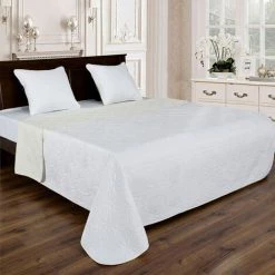 BEST INTERIOR Couvre Lit Florale Reversible Blanc-Ecru 230x250cm - Blanc-Ecru