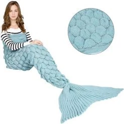 LITZEE Couverture De Queue De Sirène, Toutes Les Saisons Chaude Couverture De Lit Canapé Couette Salon Sac De Couchage Pour Enfants Et Adultes, écailles De Poisson, 190 X 90 Cm - Bleu Clair -Plaid et couverture Soldes 26463406 5