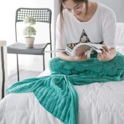 LITZEE Couverture De Queue De Sirène, Toutes Les Saisons Chaude Couverture De Lit Canapé Couette Salon Sac De Couchage Pour Enfants Et Adultes, écailles De Poisson, 190 X 90 Cm - Vert Menthe -Plaid et couverture Soldes 26463426 4