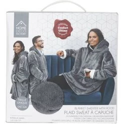 THE HOME DECO FACTORY Sweat à Capuche Intérieur Sherpa Gris Gris - Gris Foncé -Plaid et couverture Soldes 26840641 4