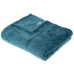 Atmosphera - Plaid En Flanelle Motif Tresse 125 X 150 Cm - Bleu Canard