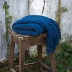 INTEX DECO Plaid Maille à Franges 125 X 150 Cm Bleu - Bleu