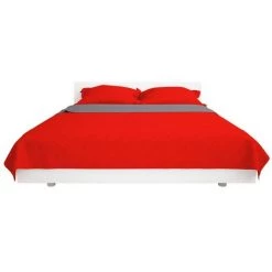 LITZEE Couvre-lit Double Face Matelassé Rouge Et Gris 170 X 210 Cm -Plaid et couverture Soldes 27508729 3