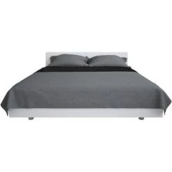 LITZEE Couvre-lit à Double Face Matelassé 170 X 210 Cm Gris Et Noir 7 LITZEE Couvre-lit à Double Face Matelassé 170 X 210 Cm Gris Et Noir -Plaid et couverture Soldes 27568511 2