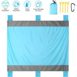 ASUPERMALL Tapis De Plage Impermeable Pour Camping En Plein Air, Six Poches 210 * 200Cm, Bleu Ciel + Gris -Plaid et couverture Soldes 27616408 3
