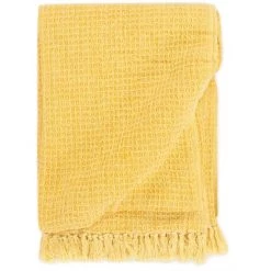 TRUE DEAL Couverture En Coton 125 X 150 Cm Jaune Moutarde