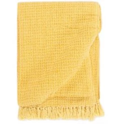 TRUE DEAL Couverture En Coton 220 X 250 Cm Jaune Moutarde