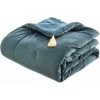 ATMOSPHERA Edredon Design Velours Hiver - 80 X 180 - Bleu -Plaid et couverture Soldes 28772718 1