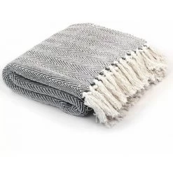 ASUPERMALL Couverture Coton A Chevrons 125 X 150 Cm Bleu Marine -Plaid et couverture Soldes 29104510 4