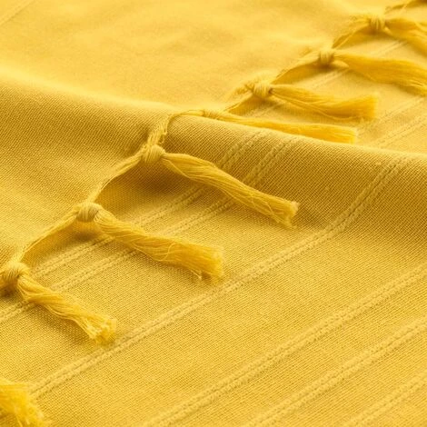 DOUCEUR D'INTÉRIEUR Jete De Canape A Franges 180 X 220 Cm Coton Tisse Lilia Jaune 4 DOUCEUR D'INTÉRIEUR Jete De Canape A Franges 180 X 220 Cm Coton Tisse Lilia Jaune – Image 2