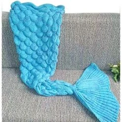 LangRay Couverture Queue Sirène Adulte, Couverture Sirène Sac De Couchage Idées Cadeaux Personnalisées Pour Anniversaire La Saint Valentin Femme Filles, Motif Poisson-échelle, 195 X 90 Cm (Bleu) -Plaid et couverture Soldes 29734775 5