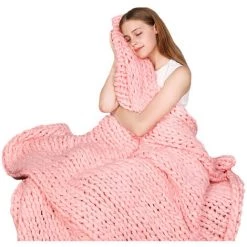 Betterlife Couverture De 80 * 100cm Couverture à Carreaux Couverture De Laine Tricotée à La Main Rose==