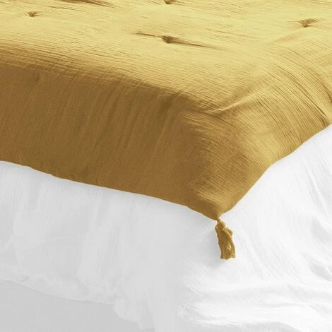 ACTOME Édredon 150x150 Cm Gaze De Coton Safran - Jaune 4 ACTOME Édredon 150x150 Cm Gaze De Coton Safran - Jaune – Image 2