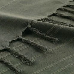 CDAFFAIRES Lot De 2 Jetés De Canapé A Franges 220 X 240 Cm Coton Tissé Lilia Kaki - Kaki -Plaid et couverture Soldes 30969008 3