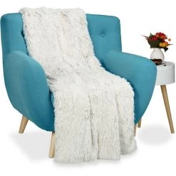 Relaxdays Plaid Fausse Fourrure, Couverture Moelleuse Pour Le Canapé, Couvre-lit XXL, Taille 150 X 200 Cm, Blanc/brun