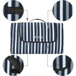 Relaxdays Tapis Piquenique, XXL, 200x200 Cm, Natte Polaire, Isolation Thermique, Imperméable, Poignée, Bleu/gris/blanc -Plaid et couverture Soldes 31823897 5