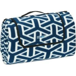 Relaxdays Couverture Pique-nique XXL, 200 X 200 Cm, Tapis De Plage, Isolation Thermique, Imperméable, Bleu Foncé/blanc