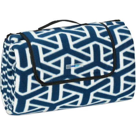 Relaxdays Couverture Pique-nique XXL, 200 X 200 Cm, Tapis De Plage, Isolation Thermique, Imperméable, Bleu Foncé/blanc 5 Relaxdays Couverture Pique-nique XXL, 200 X 200 Cm, Tapis De Plage, Isolation Thermique, Imperméable, Bleu Foncé/blanc – Image 3