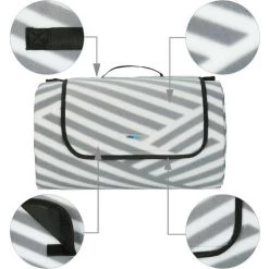 Relaxdays Couverture Pique-nique XXL, 200x300 Cm, Tapis De Plage, Isolation Thermique, Imperméable, Poignée, Gris/blanc -Plaid et couverture Soldes 31823946 5