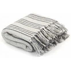 ASUPERMALL Couverture Coton A Rayures 220 X 250 Cm Gris Et Blanc -Plaid et couverture Soldes 32092298 3