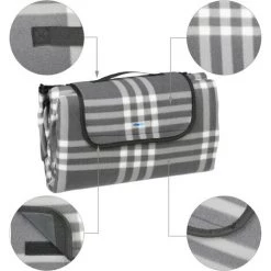 Relaxdays Couverture Pique-nique XXL, 200x200 Cm, Tapis De Plage Polaire, Isolant, Imperméable, Avec Poignée, Gris/blanc -Plaid et couverture Soldes 32804436 5