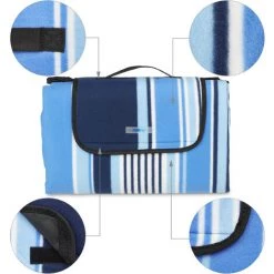Relaxdays Couverture Pique-nique XXL, 200x200 Cm, Tapis De Plage Polaire, Rayé, Isolation Thermique, Imperméable, Coloré -Plaid et couverture Soldes 32804439 5