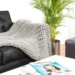 LONGZIMING Couverture En Laine Grossièrement Tricotée - Couverture Tricotée XXL, Couverture Douillette En Jeté - 180 X 120 Cm - Gris 11 LONGZIMING Couverture En Laine Grossièrement Tricotée - Couverture Tricotée XXL, Couverture Douillette En Jeté - 180 X 120 Cm - Gris -Plaid et couverture Soldes 32847712 5