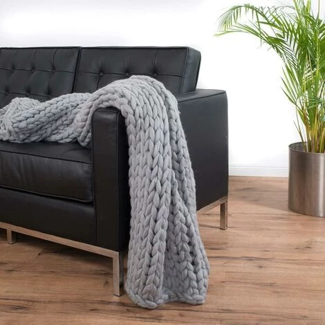 DEVENIRRICHE Couverture En Laine Grossièrement Tricotée - Couverture Tricotée XXL, Couverture Douillette En Jeté - 180 X 120 Cm - Gris 5 DEVENIRRICHE Couverture En Laine Grossièrement Tricotée - Couverture Tricotée XXL, Couverture Douillette En Jeté - 180 X 120 Cm - Gris – Image 3